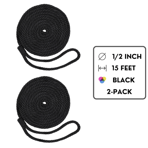 1/2 inch / 15 feet - 2 Pack / Black SK-SBDL-12x15-Black2Pack SGT KNOTS Dock Line
