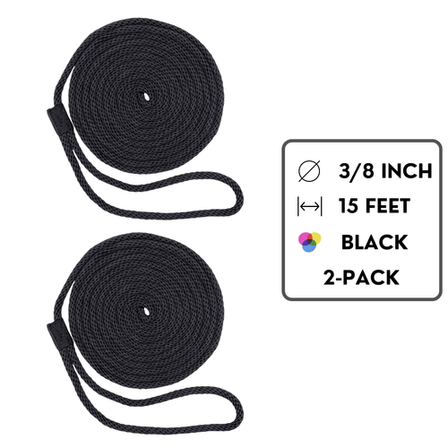 3/8 inch / 15 feet - 2 Pack / Black SK-SBDL-38x15-Black2Pack SGT KNOTS Dock Line
