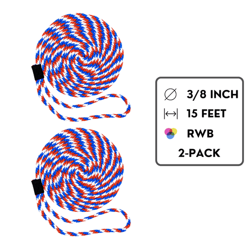 3/8 inch / 15 feet - 2 Pack / RedWhiteBlue SK-SBDL-38x15-RedWhiteBlue2Pack SGT KNOTS Dock Line