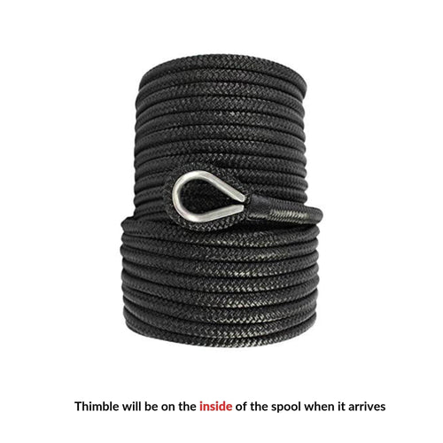 Double Braided Nylon Anchor Rope with 316 Stainless Steel Thimble | 1/2 in | 100ft | White | Rope & Cord Superstore | Sgt Knots