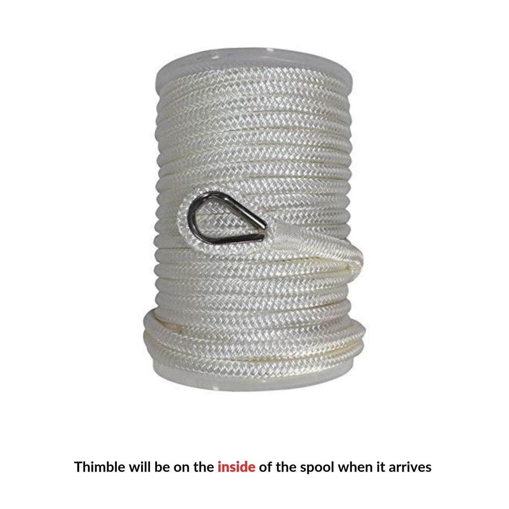 INNOCEDEAR Double Braided Nylon Anchor Rope(White Reflective, 3/8 x  100',1/2 150') Anchor Line/Boat Anchor Rope with Stainless Steel Thimble,  Quality Marine Rope, Boat Accessories 100FT