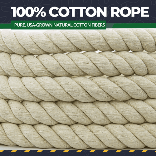 Twisted Cotton Rope (1 inch x 100 Feet) Natural Soft Rope for Crafting, Hammock, Railings, Sports, Home Decorating