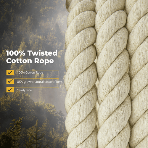  Twisted Natural Cotton Rope - 1/4 Inch - Solid Colors -  Available in Lengths of 10 Feet, 25 Feet, 50 Feet, and 100 Feet : Tools &  Home Improvement