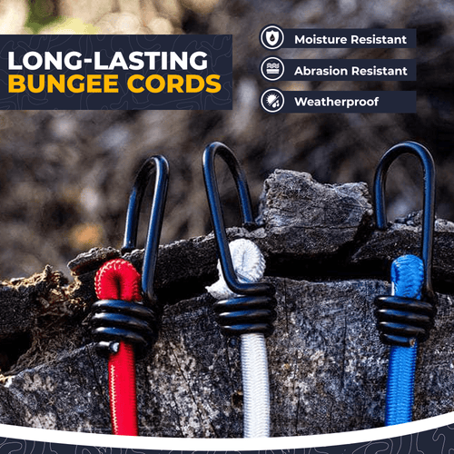 Certified Flat Strap Bungee Cord, with Steel Core Hooks, Assorted Sizes,  2-pk