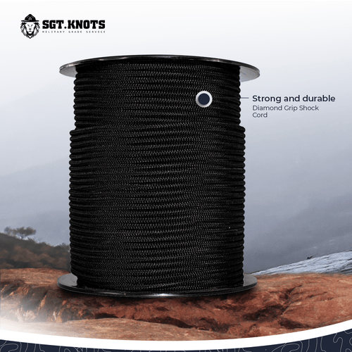 Sgt Knots SgT KNOTS Diamond grip Elastic Bungee cord - 100 Stretch and  Shock Absorbent for camping, Kayak Deck, crafting (516 x 100ft, Bla