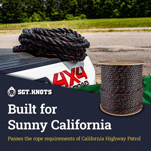 Sgt Knots California Truck Rope - Twisted Polypropylene Rope for Cargo Straps, Tie-Downs, Gear Bundles, Boating and More (5/8 x 600ft, BlackOrange)