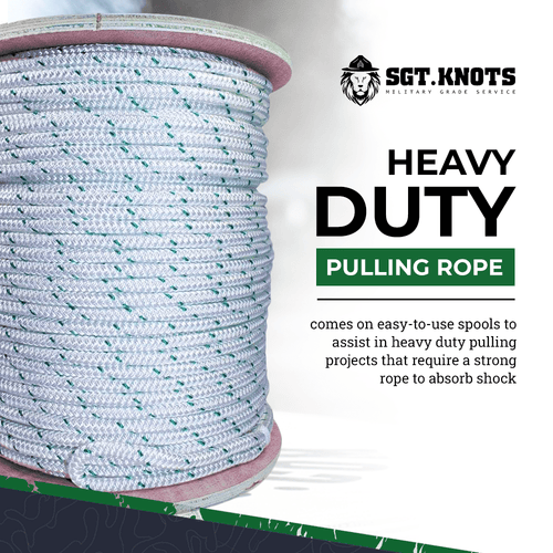 Double Braid Polyester Pulling Rope | 5/8 in | 300 ft | White with Green Tracers | Rope & Cord Superstore | Sgt Knots