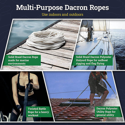 Dacron Polyester Rope (5/16 inch) Solid Braid - Sgt Knots - Black or White - Moisture, Oil, UV, Rot Resistant - Boating, Anchor, Towing, Mooring Lines