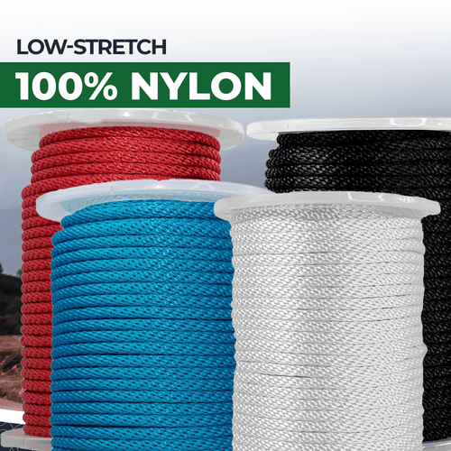 Nylon Rope 1/8 inch(3mm) Solid Braid,High Strength,UV Resistant,for  Commercial, Anchors,Crafts, Blocks, Pulleys, Towing, Cargo, Tie-Downs,Wheel  