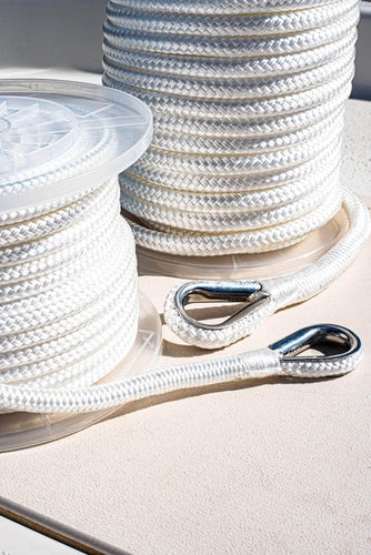 Sea Rock Marine 100’ x 3/8” Premium Double Braid Nylon Anchor Rope with  316SS Thimble - Anchor Line for Boats, Quality Boat Rope, Marine Rope, Boat