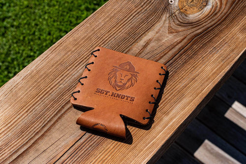 Leather Beverage Sleeve by SGT KNOTS - Premium Full Grain Leather Can &  Stubby Bottle Koozie